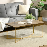 HOMCOM Modern Coffee Table, Rectangle Cocktail Table with Steel Base, for Living Room, Walnut and Gold(m-1)