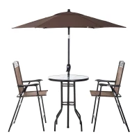 Outsunny 4-Piece Patio Dining Set with Folding Chairs, Table & Umbrella, Outdoor Furniture, Brown(m-6)