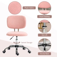 Vinsetto Cute Armless Office Chair, Teddy Fleece Fabric Computer Desk Chair, Vanity Task Chair with Adjustable Height, Swivel Wheels, Mid Back, Pink(m-5)