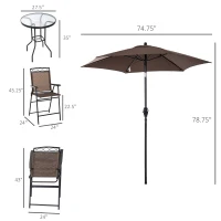 Outsunny 4-Piece Patio Dining Set with Folding Chairs, Table & Umbrella, Outdoor Furniture, Brown(m-2)