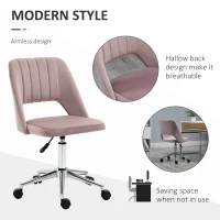Vinsetto Modern Mid Back Office Chair with Velvet Fabric, Swivel Computer Armless Desk Chair with Hollow Back Design for Home Office, Pink(m-5)