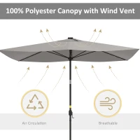 Outsunny 6.5x10ft Patio Umbrella Tilt Aluminum Outdoor Market Parasol with Solar Powered LEDs, Crank - Light Grey(m-7)
