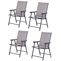 Outsunny Set of 4 Outdoor Folding Chairs, Stackable Patio Dining Chairs with Armrests, Metal Frame, Gray