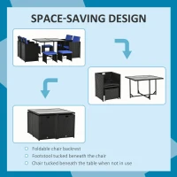 Outsunny 9 Pieces Wicker Patio Dining Set Outdoor Furniture Set with Removable Cushions, Glass Top Dining Table, Ottomans, PE Rattan Conversation Set for Garden Poolside, Blue(m-6)