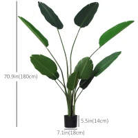 Outsunny 6FT Artificial Bird of Paradise Plant, Fake Tropical Plam Tree with 10 Banana Leaves in Pot, Faux Plant for Indoor , Green(m-3)