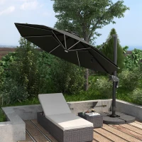 Outsunny 10ft Solar LED Cantilever Patio Umbrella, Aluminum Hanging Offset Umbrella Outdoor Sun Shade with 360 Degree Rotation, Lights, Tilt, Crank, Cross Base, Dark Gray(m-2)