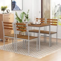 HOMCOM Modern Dining Table Set for 4, 5-Piece Kitchen Table Set, Rectangular Dining Table and 4 Chairs for Small Space, Dinette, Breakfast Nook, Brown(m-2)