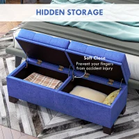 HOMCOM 46" Storage Ottoman Bench, Upholstered End of Bed Bench with Steel Frame, Button Tufted Storage Bench with Safety Hinges for Living Room, Entryway, Bedroom, Blue(m-4)