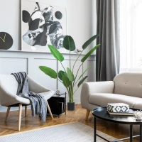 Outsunny 6FT Artificial Bird of Paradise Plant, Fake Tropical Plam Tree with 10 Banana Leaves in Pot, Faux Plant for Indoor , Green(m-1)