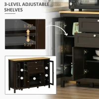 HOMCOM 47" Sideboard, Buffet Cabinet with Rubber Wood Top, Glass Door, Coffee Bar Cabinet, Kitchen Cabinet with Drawers, Adjustable Shelving for Living Room, Brown(m-5)