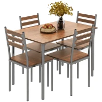 HOMCOM Modern Dining Table Set for 4, 5-Piece Kitchen Table Set, Rectangular Dining Table and 4 Chairs for Small Space, Dinette, Breakfast Nook, Brown(m-1)