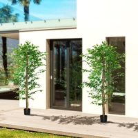 HOMCOM Set of 2 6ft Artificial Trees Ficus, Indoor Fake Plants with Pot, for Home Decor