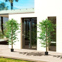HOMCOM Set of 2 6ft Artificial Trees Ficus, Indoor Fake Plants with Pot, for Home Decor(m-1)