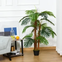 Outsunny Artificial Tree Areca Palm Tree Fake Plants in Pot with 21 Leaves for Indoor Decor, 8"x8"x60", Green(m-4)
