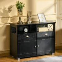 HOMCOM Sideboard Buffet Cabinet, Coffee Bar Cabinet, Kitchen Cabinet with Storage Drawers, Large Tabletop and Crossbar Side Design, Black(m-2)