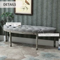 HOMCOM Vintage Semi-Circle End of Bed Bench, Upholstered Bedroom Entryway Bench with Tufted Velvet-Touch Fabric with Rubberwood Legs, Gray(m-4)