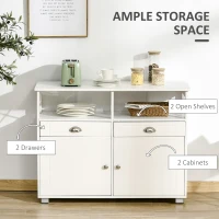 HOMCOM Sideboard Buffet Cabinet, Coffee Bar Cabinet, Kitchen Cabinet with Storage Drawers, Large Tabletop and Crossbar Side Design, White(m-4)