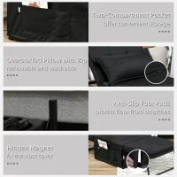 HOMCOM Ottoman Sofa Bed, 4 in 1 Multi-Function Button Tufted Folding Sleeper Chair Bed with Adjustable Backrest, Pillow, Side Pocket for Home Office, Bedroom, Living Room, Black(m-7)