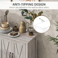 HOMCOM Sideboard Buffet with 4 Barn Doors and 2 Adjustable Shelves, Kitchen Buffet Cabinet for Living Room, Hallway, Gray(m-7)