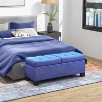HOMCOM 46" Storage Ottoman Bench, Upholstered End of Bed Bench with Steel Frame, Button Tufted Storage Bench with Safety Hinges for Living Room, Entryway, Bedroom, Blue(m-2)