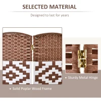 HOMCOM 4 Panel Room Divider, 6 Ft Indoor Portable Folding Privacy Screens, Diamond Hand-Woven Double Hinged Freestanding Partition Wall Dividers for Home Office, Brown(m-5)