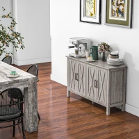 HOMCOM Sideboard Buffet with 4 Barn Doors and 2 Adjustable Shelves, Kitchen Buffet Cabinet for Living Room, Hallway, Gray(m-8)