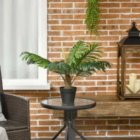 Outsunny 2FT Artificial Palm Tree, Fake Tropical Tree with Lifelike Leaves, Faux Plant in Pot for Indoor Decoration, Green(m-10)