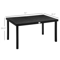 Outsunny Outdoor Dining Table for 6 Person, Rectangular Patio Table, Aluminum Metal Legs for Garden, Lawn, Patio, Woodgrain Black(m-3)