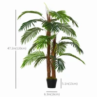 Outsunny Artificial Tree Areca Palm Tree Fake Plants in Pot with 21 Leaves for Indoor Decor, 8"x8"x60", Green(m-3)