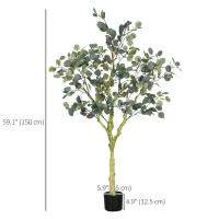 HOMCOM 5ft Artificial Tree, Indoor Fake Eucalyptus with White Tender Tips and Pot, for Home, Office, and Living Room Decor(m-3)