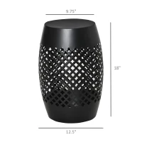 Outsunny 12.5" Steel Outdoor Side Table, Round Hollow Drum Patio End Table, Accent Table for Indoor and Outdoor, Black(m-3)