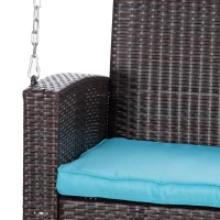 Outsunny 2 Person Wicker Hanging Swing Bench, Front Porch Swing Outdoor Chair with Cushions 550 lbs. Weight Capacity for Backyard, Garden, Sky Blue(m-9)