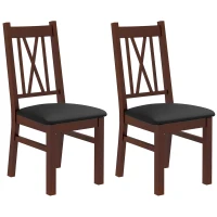 HOMCOM Farmhouse Dining Table Chairs Set of 2, Pine Wood Kitchen Table Chairs with PU Leather Cushion for Living Room, Bedroom(m-2)