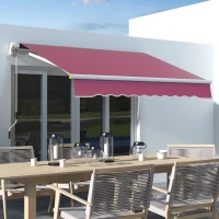 Outsunny 8' x 6.5' Manual Retractable Awning with LED Lights, Aluminum Sun Canopies for Patio Door Window, Wine Red(m-1)