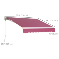 Outsunny 8' x 6.5' Manual Retractable Awning with LED Lights, Aluminum Sun Canopies for Patio Door Window, Wine Red(m-3)