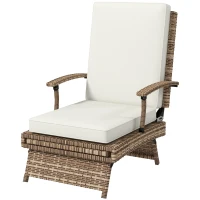 Outsunny Outdoor Wicker Foldable Recliner Chair with Retractable Footrest, Cushion, White(m-2)