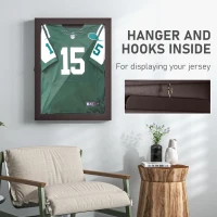 HOMCOM 24" x 32" Jersey Display Case, Wall-Mounted Memorabilia Acrylic Shadow Box with and Hanger, Cherry Brown(m-5)
