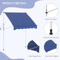 Outsunny 6.6'x5' Manual Retractable Patio Awning Sun Shelter Window Door Deck Canopy, Water Resistant UV Protector, Dark Blue(m-7)