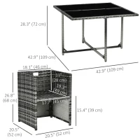 Outsunny 5 Pieces Wicker Patio Dining Set Outdoor Furniture Set with Removable Cushions, Glass Top Dining Table, PE Rattan Conversation Set for Garden Poolside Backyard, Grey(m-3)