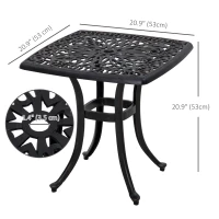 Outsunny 21" Square Outdoor End Table, Cast Aluminum Patio Side Table with Umbrella Hole for Garden, Balcony, Poolside, Bronze(m-3)