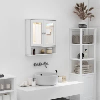 kleankin Medicine Cabinet, Wall-Mounted Bathroom Mirror Cabinet with Double Doors, Open Shelf, and Adjustable Shelf, Modern Bathroom Wall Cabinet, White(m-11)
