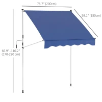 Outsunny 6.6'x5' Manual Retractable Patio Awning Sun Shelter Window Door Deck Canopy, Water Resistant UV Protector, Dark Blue(m-3)
