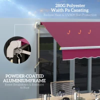 Outsunny 8' x 6.5' Manual Retractable Awning with LED Lights, Aluminum Sun Canopies for Patio Door Window, Wine Red(m-6)