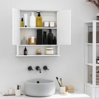 kleankin Medicine Cabinet, Wall-Mounted Bathroom Mirror Cabinet with Double Doors, Open Shelf, and Adjustable Shelf, Modern Bathroom Wall Cabinet, White(m-8)