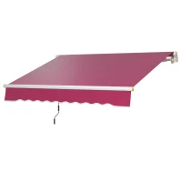 Outsunny 8' x 6.5' Manual Retractable Awning with LED Lights, Aluminum Sun Canopies for Patio Door Window, Wine Red(m-2)