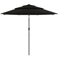 Outsunny 9FT 3 Tiers Patio Umbrella Parasol with Crank, Push Button Tilt for Deck, Backyard and Lawn, Black(m-2)
