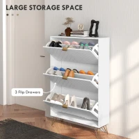 HOMCOM Modern Shoe Storage Cabinet with 3 Flip Drawers for 18 Pairs, Narrow Shoe Organizer for Entryway, Hallway, White(m-4)
