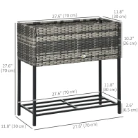 Outsunny Rattan Raised Garden Boxes, Elevated Flower Beds with Storage Shelf for Herbs, Flowers, Vegetables, Mixed Grey(m-3)