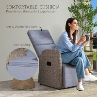 Outsunny Outdoor Recliner Chair with Adjustable Backrest & Footrest, Cushion, Side Tray, Grey(m-5)
