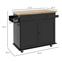 HOMCOM Farmhouse Rolling Island with Wheels for Kitchen, Wood Breakfast Bar Kitchen Island on Rollers, Drawer and Doors, Black(m-3)